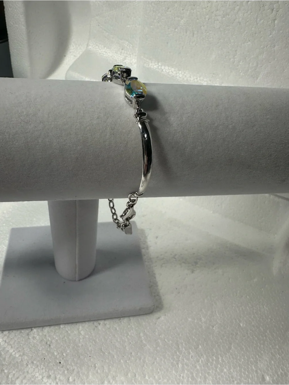 Badavici Sterling Silver 925 Multicolor Oval Topaz Bangle Bracelet Signed